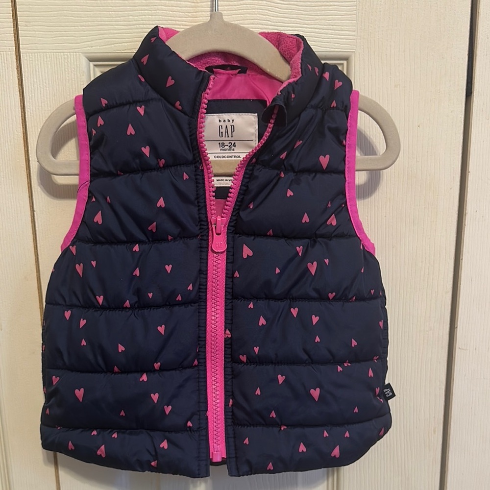Toddlers GAP Navy Vest with Pink Heart Design